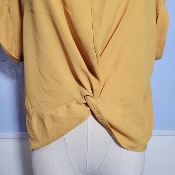 Forever 21 Medium Goldenrod Rolled Shortsleeve V Neck Front Knot Lightweight Top - Picture 3 of 9
